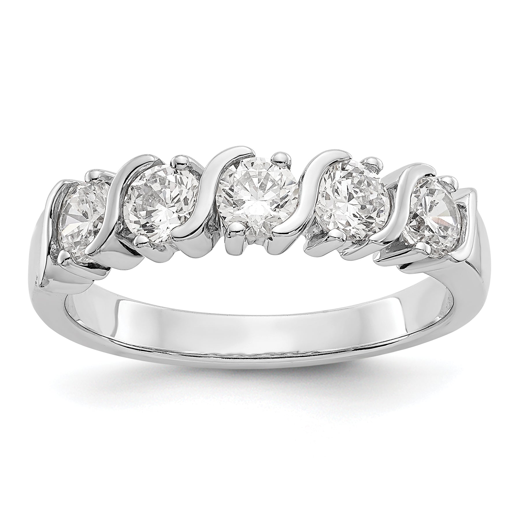 1.00ct. CZ Solid Real 14K White Gold 5-Stone Wedding Band Ring