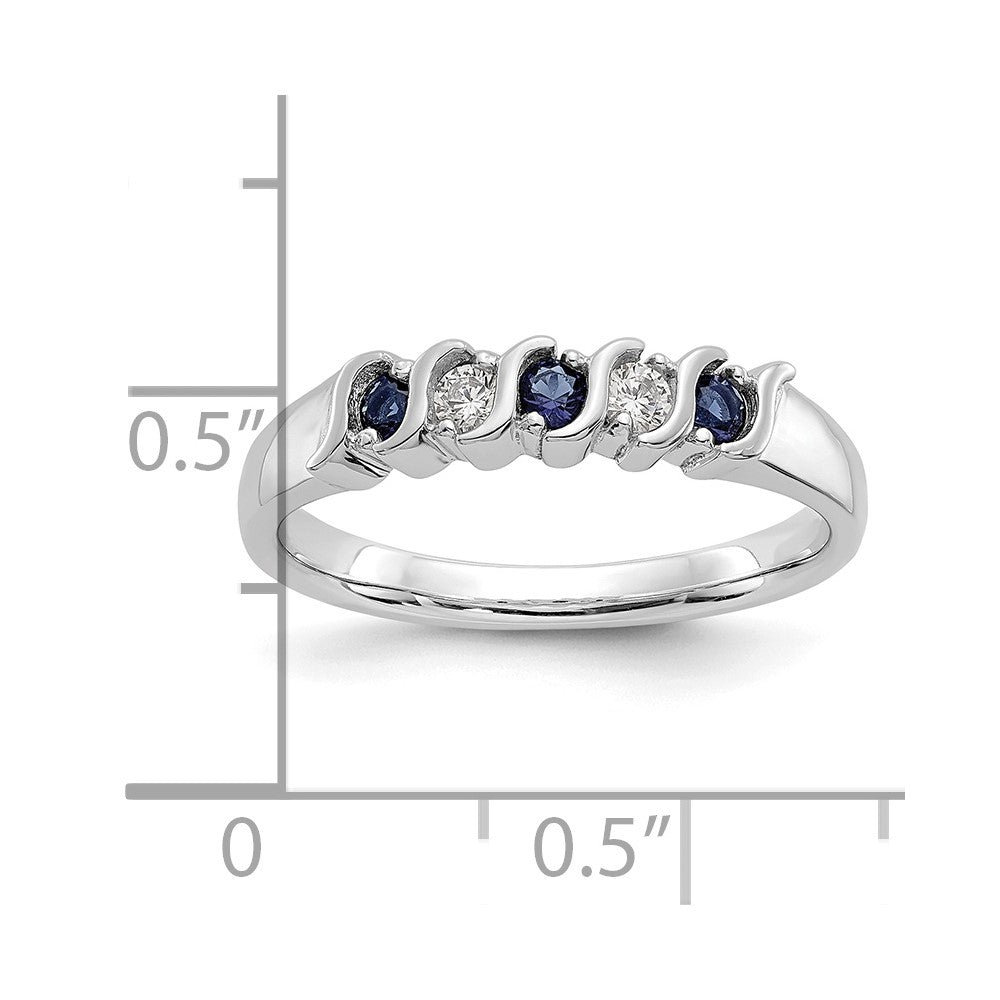 Solid 14k White Gold Simulated CZ w/Simulated Sapphire Band