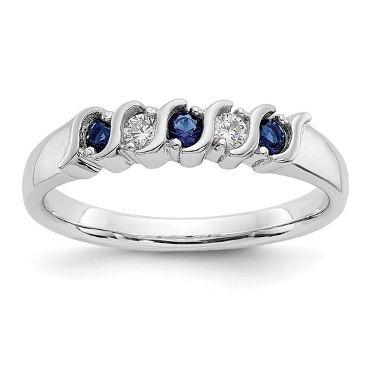 Solid 14k White Gold Simulated CZ w/Simulated Sapphire Band