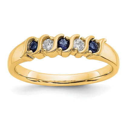 Solid 14k Yellow Gold Simulated CZ w/Simulated Sapphire Band