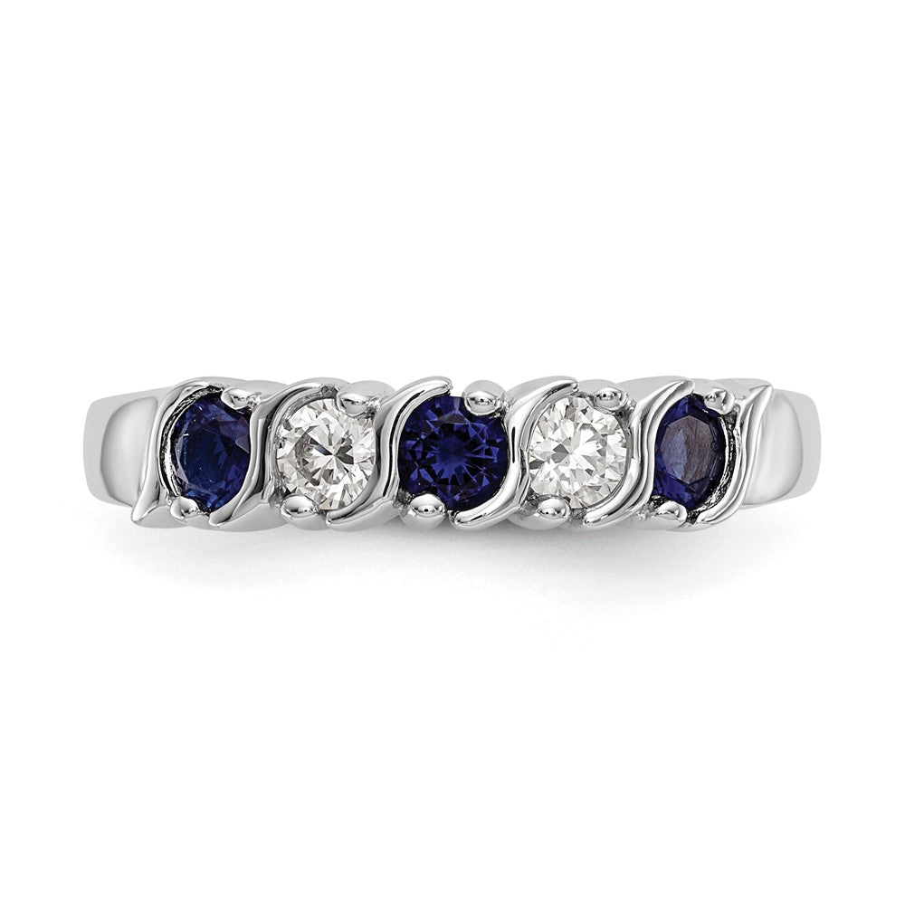 Solid 14k White Gold Simulated CZ w/Simulated Sapphire Band