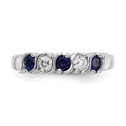 Solid 14k White Gold Simulated CZ w/Simulated Sapphire Band