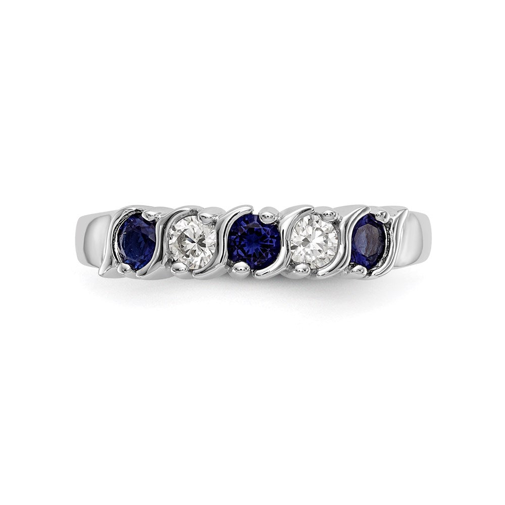 14k White Gold Real Diamond w/Sapphire Band