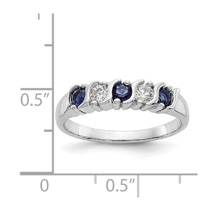 Solid 14k White Gold Simulated CZ w/Simulated Sapphire Band