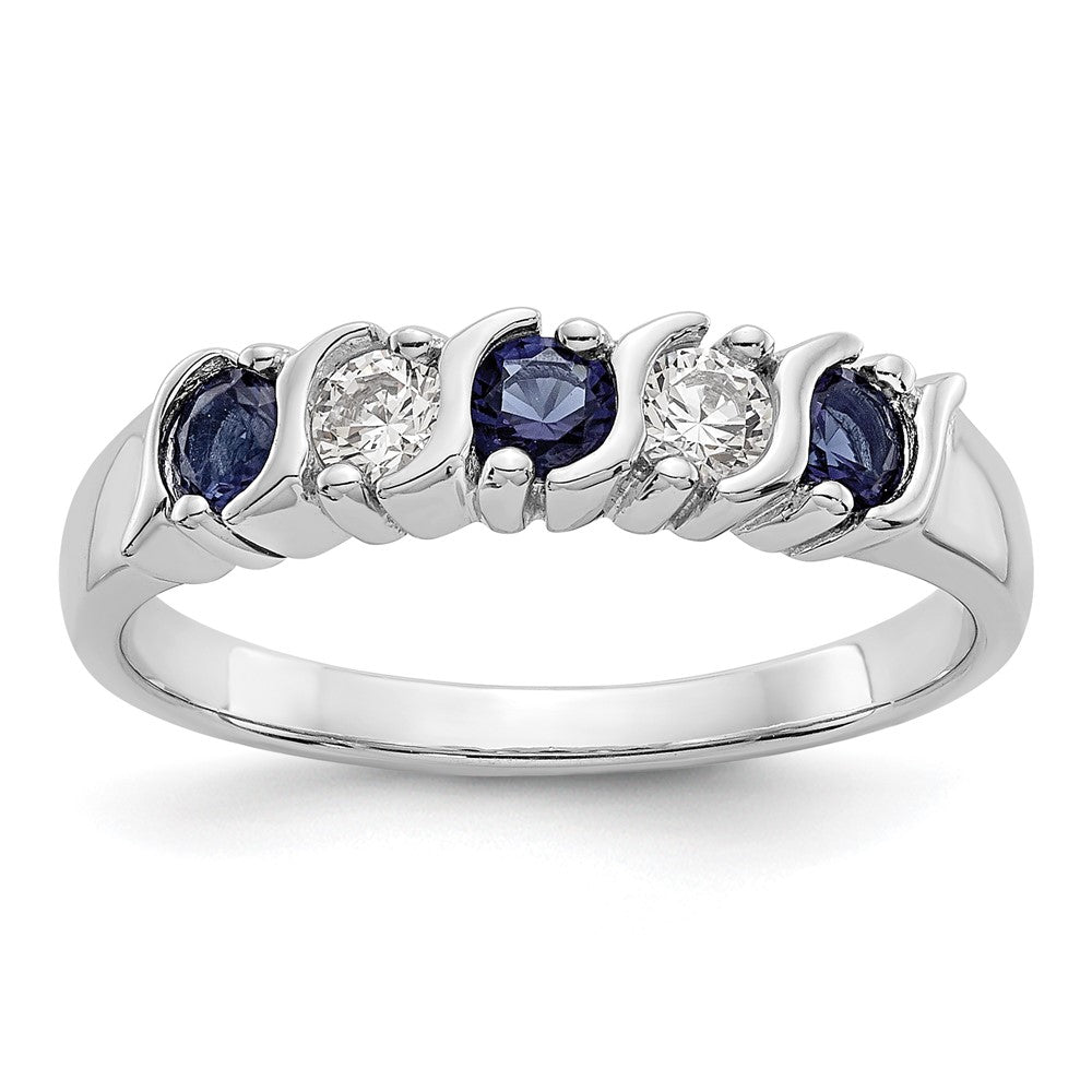 Solid 14k White Gold Simulated CZ w/Simulated Sapphire Band