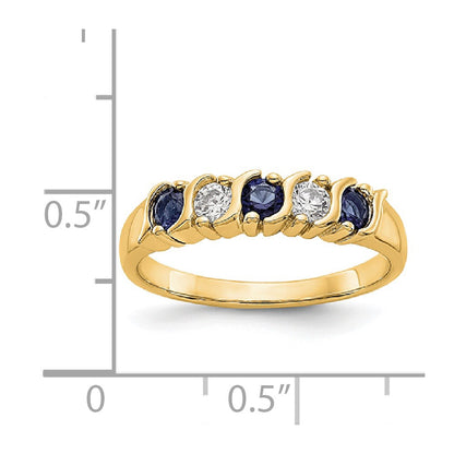 Solid 14k Yellow Gold Simulated CZ w/Simulated Sapphire Band