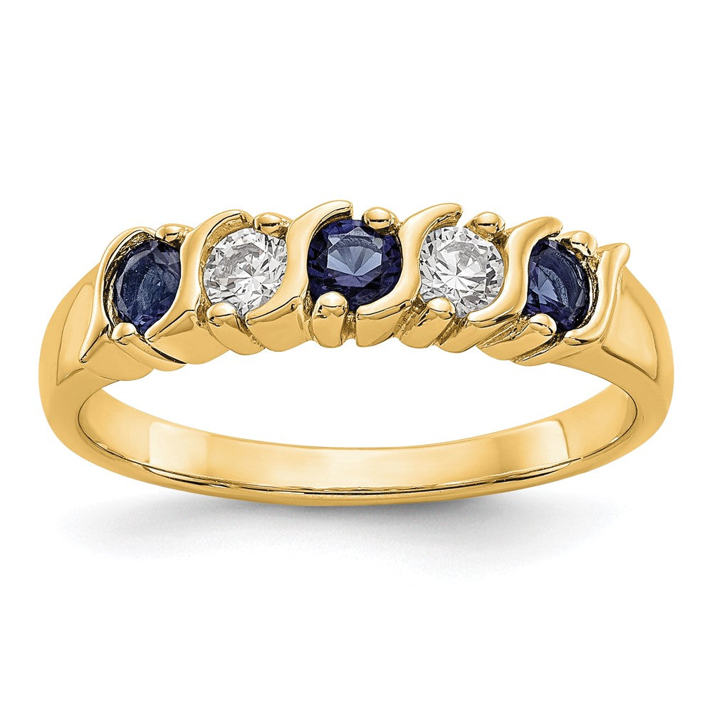 Solid 14k Yellow Gold Simulated CZ w/Simulated Sapphire Band