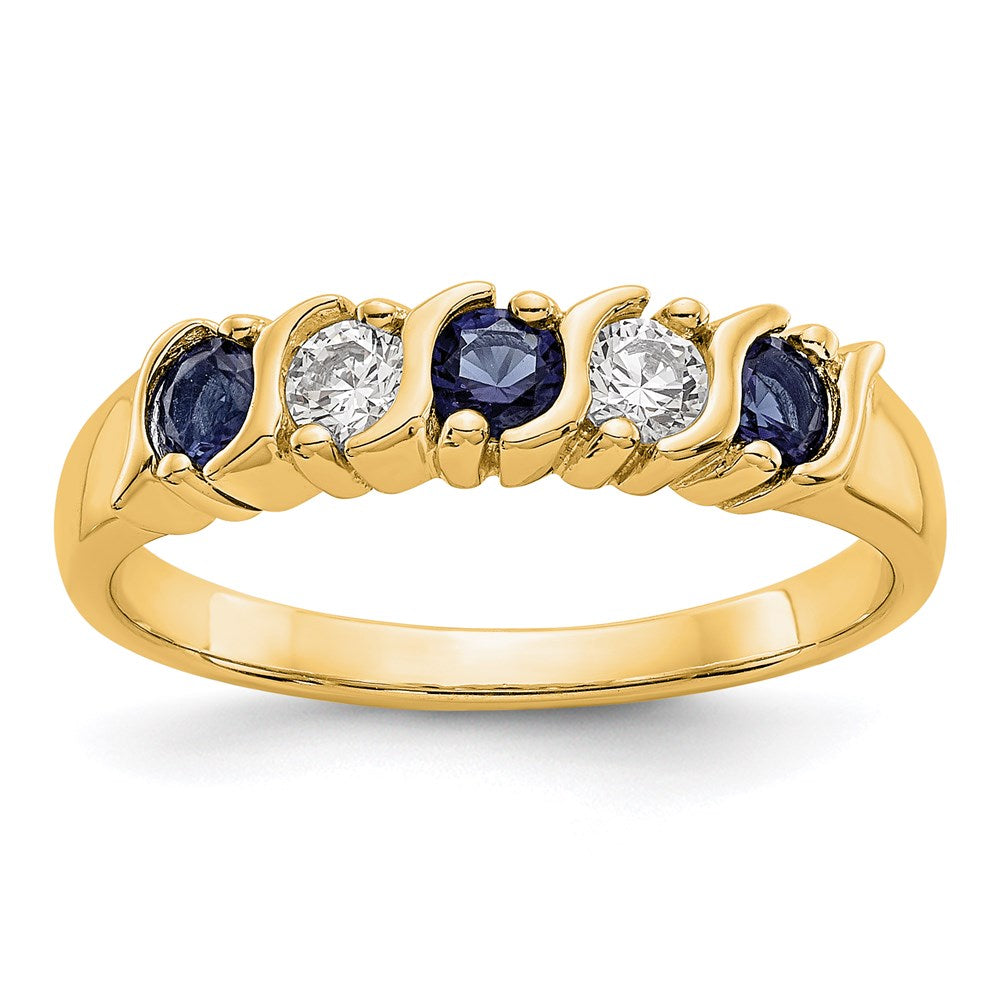 14k Yellow Gold Real Diamond w/Sapphire Band