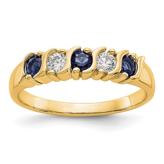 14k Yellow Gold Real Diamond w/Sapphire Band