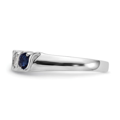 Solid 14k White Gold Simulated CZ w/Simulated Sapphire Band