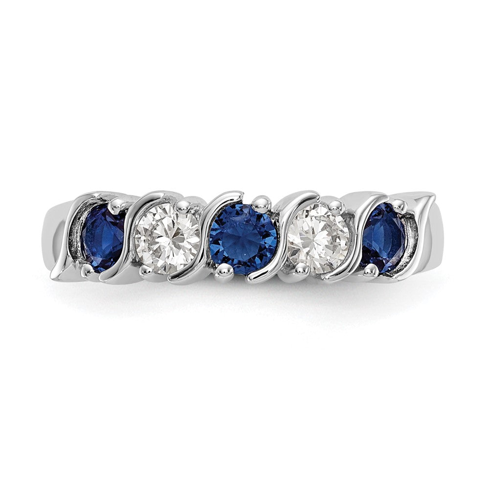 Solid 14k White Gold Simulated CZ w/Simulated Sapphire Band