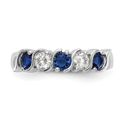 Solid 14k White Gold Simulated CZ w/Simulated Sapphire Band