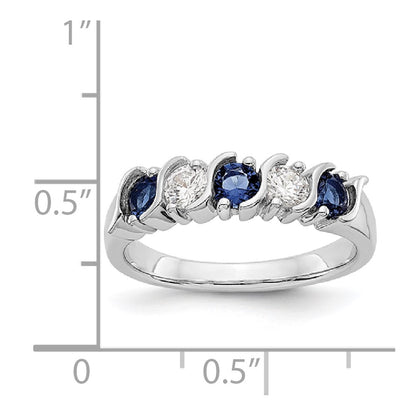 Solid 14k White Gold Simulated CZ w/Simulated Sapphire Band