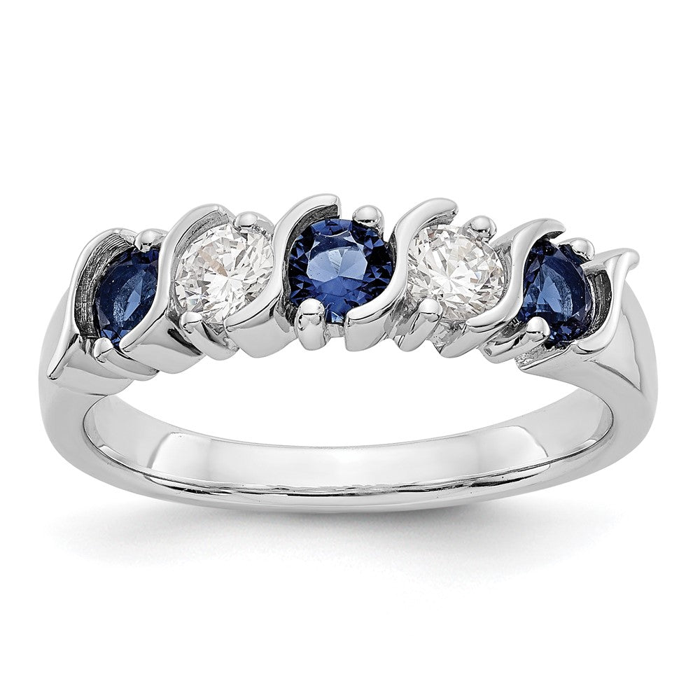 Solid 14k White Gold Simulated CZ w/Simulated Sapphire Band