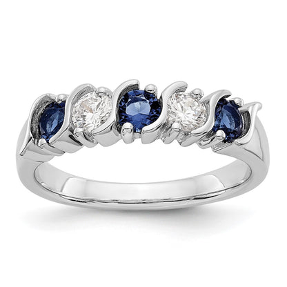 Solid 14k White Gold Simulated CZ w/Simulated Sapphire Band