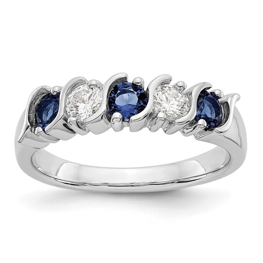 Solid 14k White Gold Simulated CZ w/Simulated Sapphire Band