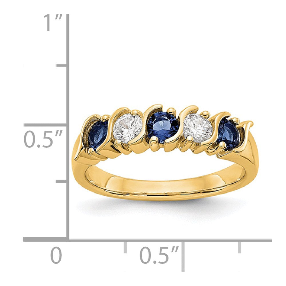 Solid 14k Yellow Gold Simulated CZ w/Simulated Sapphire Band