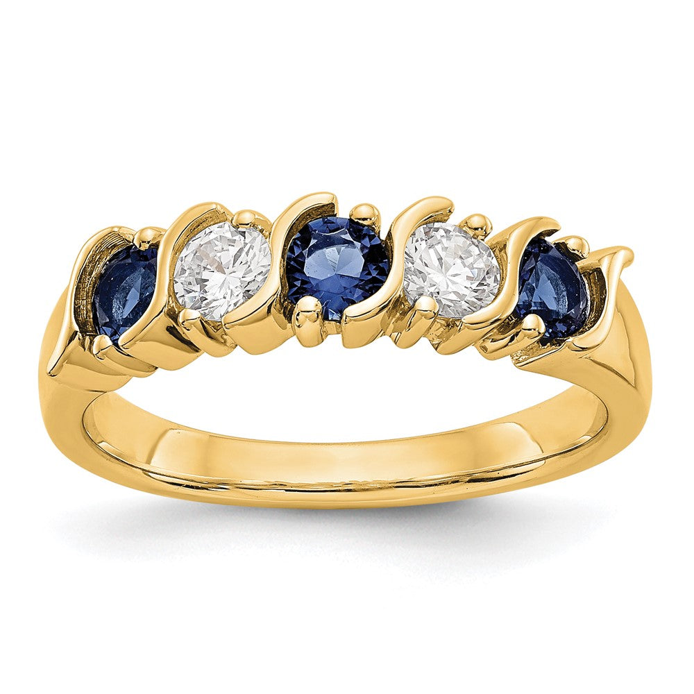 Solid 14k Yellow Gold Simulated CZ w/Simulated Sapphire Band