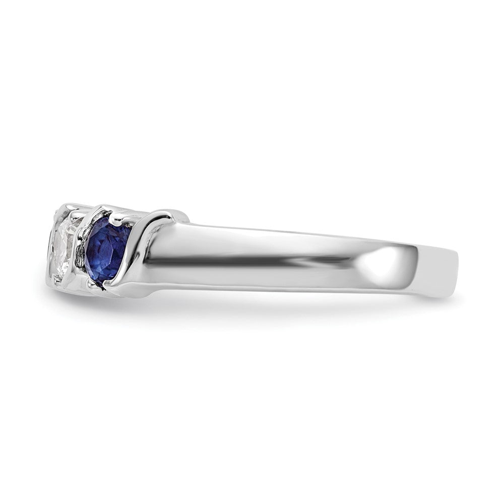 Solid 14k White Gold Simulated CZ w/Simulated Sapphire Band