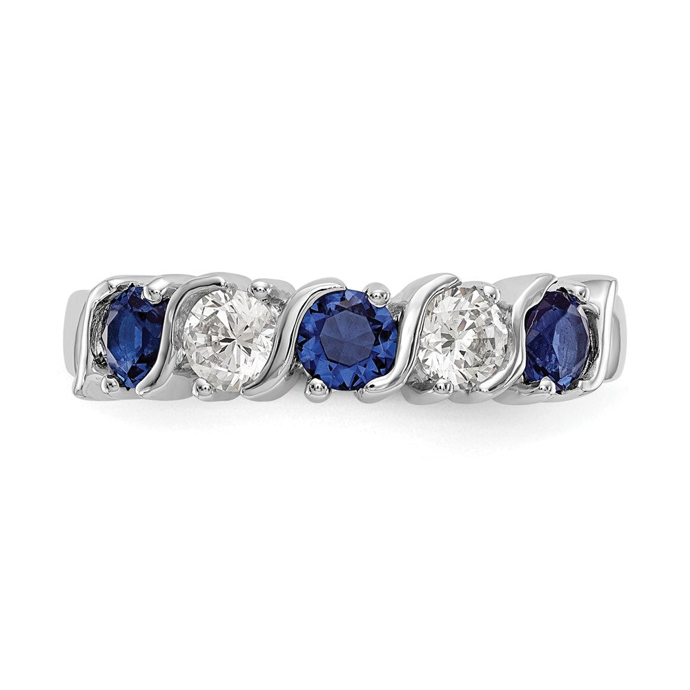 Solid 14k White Gold Simulated CZ w/Simulated Sapphire Band