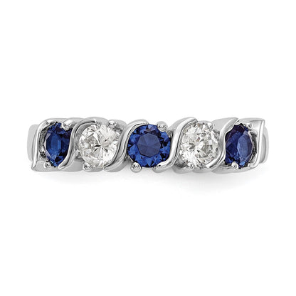 Solid 14k White Gold Simulated CZ w/Simulated Sapphire Band