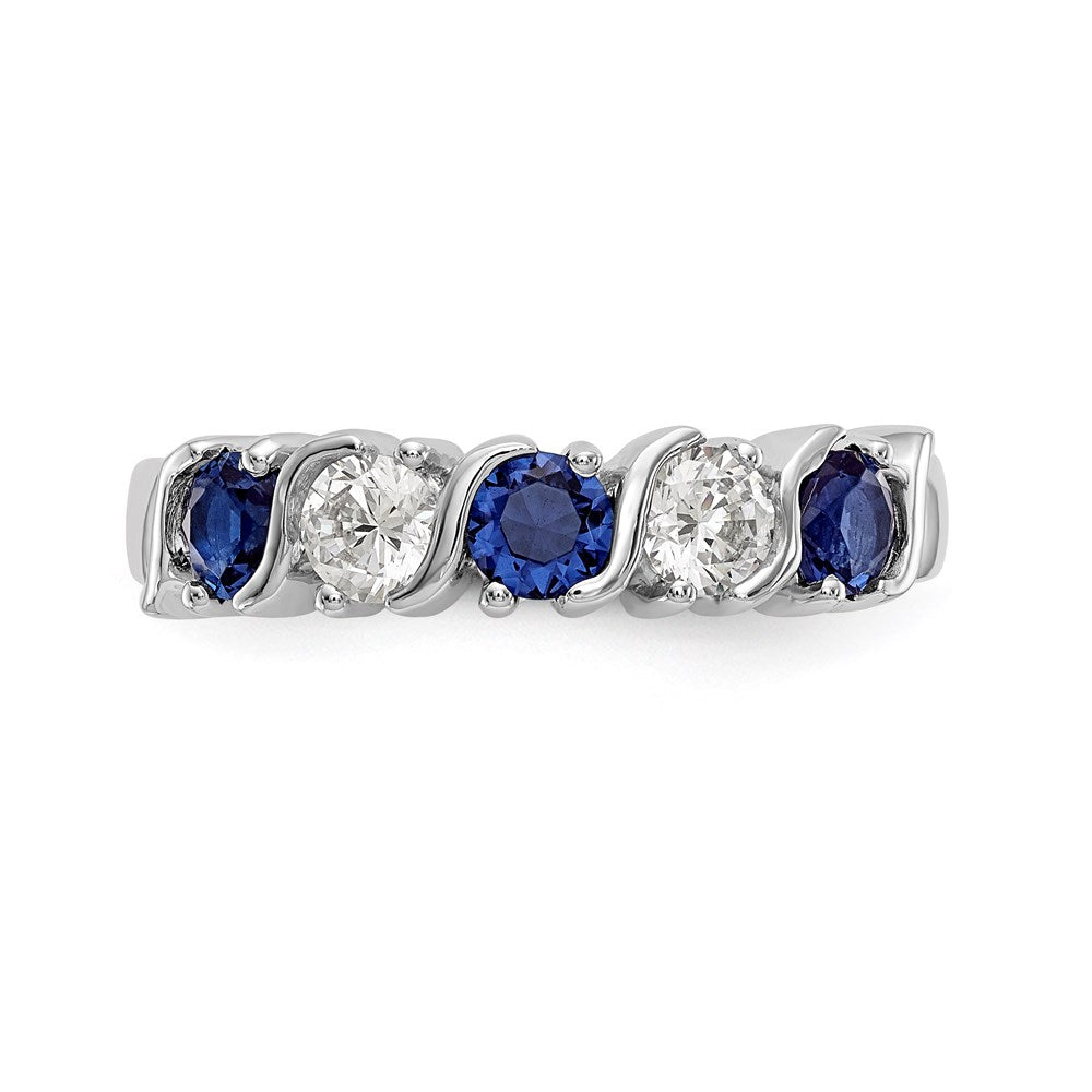 14k White Gold Real Diamond w/Sapphire Band