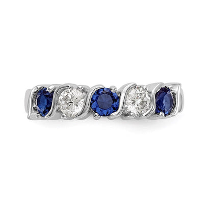 14k White Gold Real Diamond w/Sapphire Band