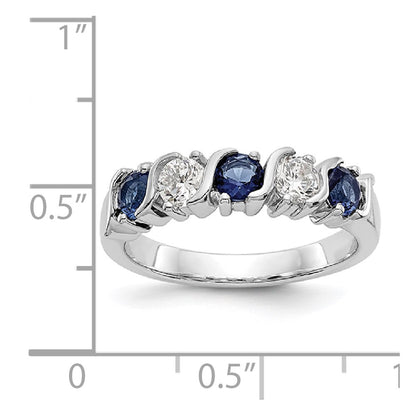 14k White Gold Real Diamond w/Sapphire Band