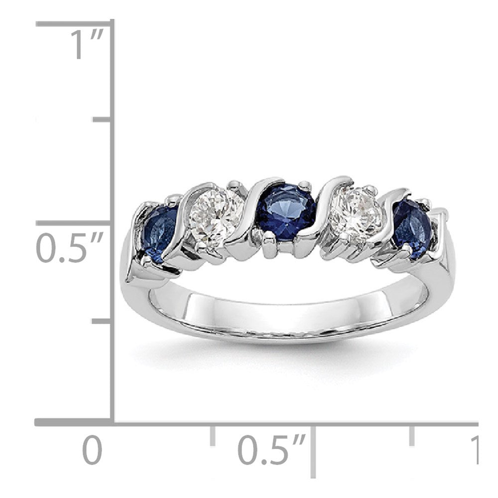 Solid 14k White Gold Simulated CZ w/Simulated Sapphire Band