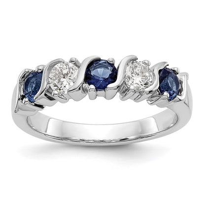 Solid 14k White Gold Simulated CZ w/Simulated Sapphire Band