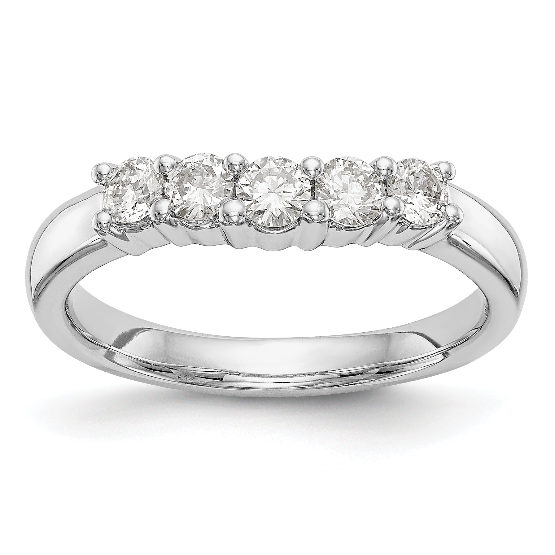 0.50ct. CZ Solid Real 14K White Gold 5-Stone Wedding Band Ring