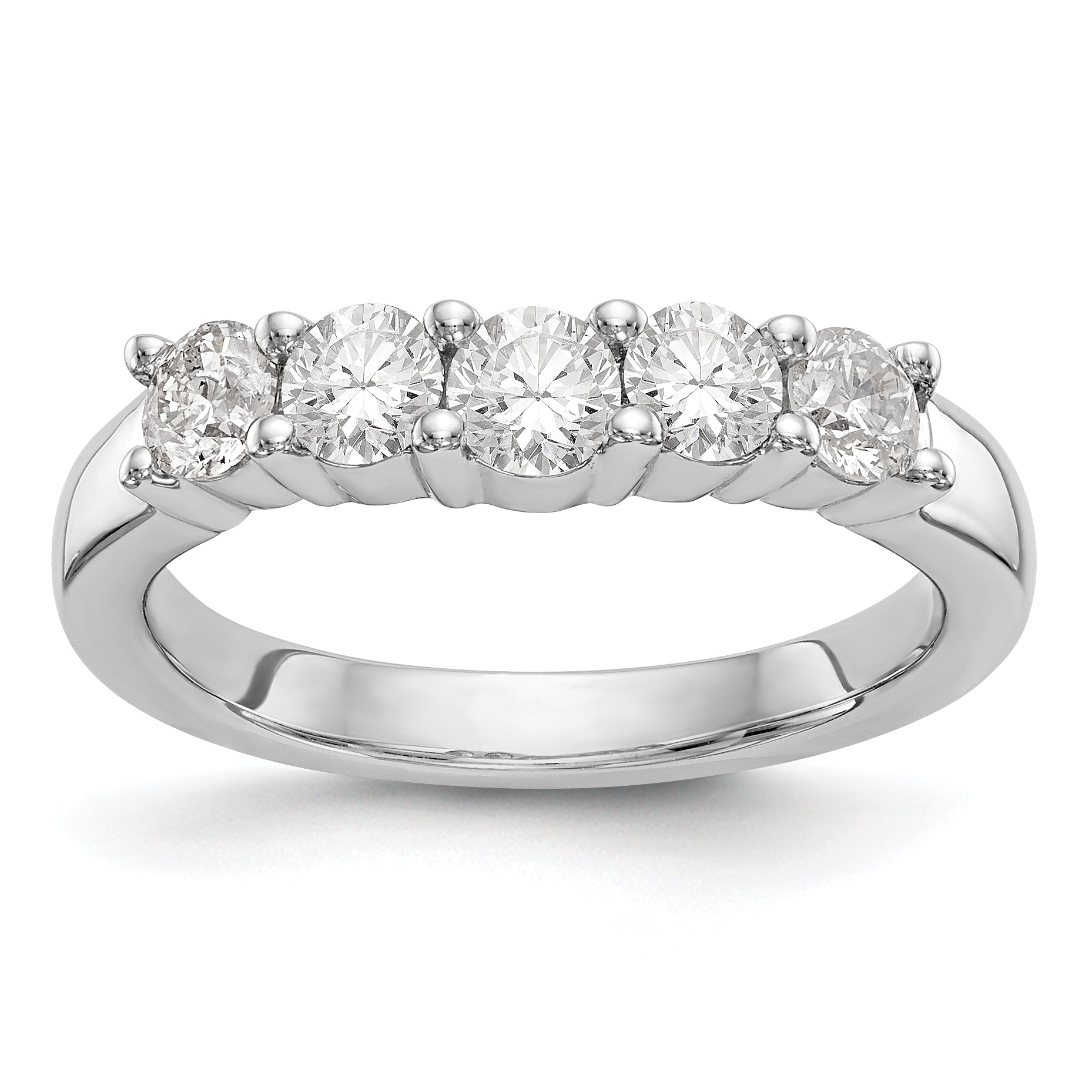 0.90ct. CZ Solid Real 14K White Gold 5-Stone Wedding Band Ring