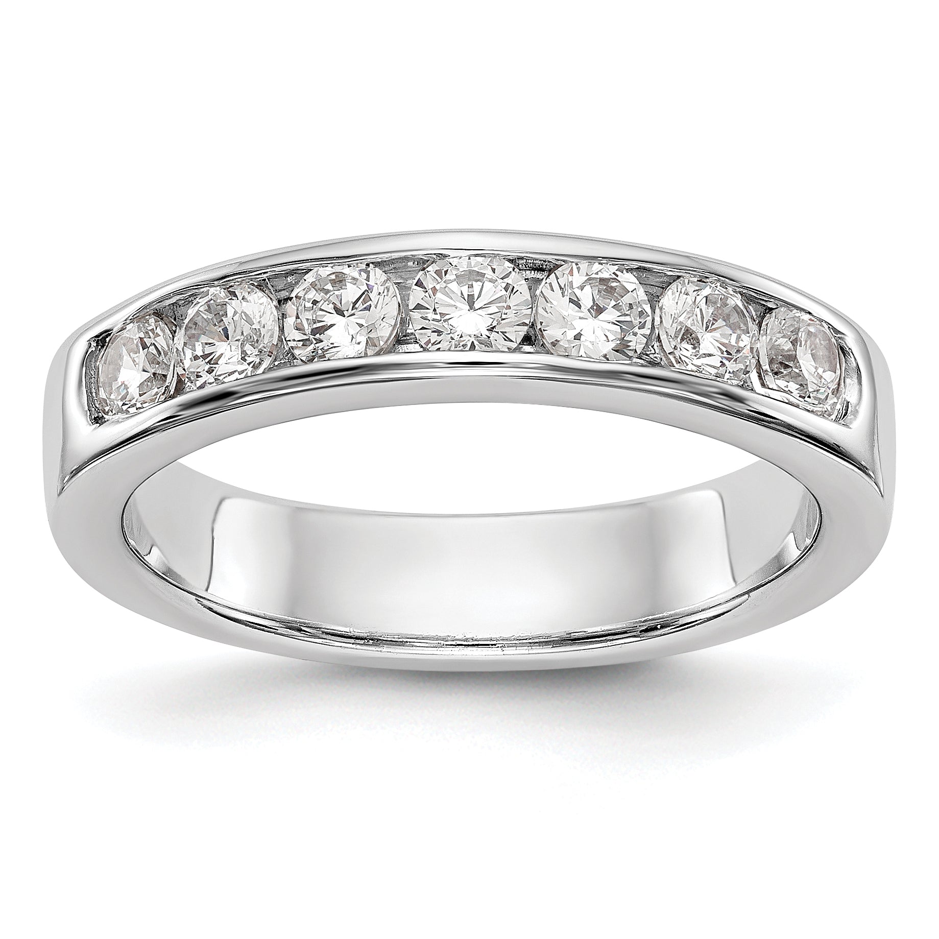 0.72ct. CZ Solid Real 14K White Gold 7-Stone Channel Wedding Band Ring
