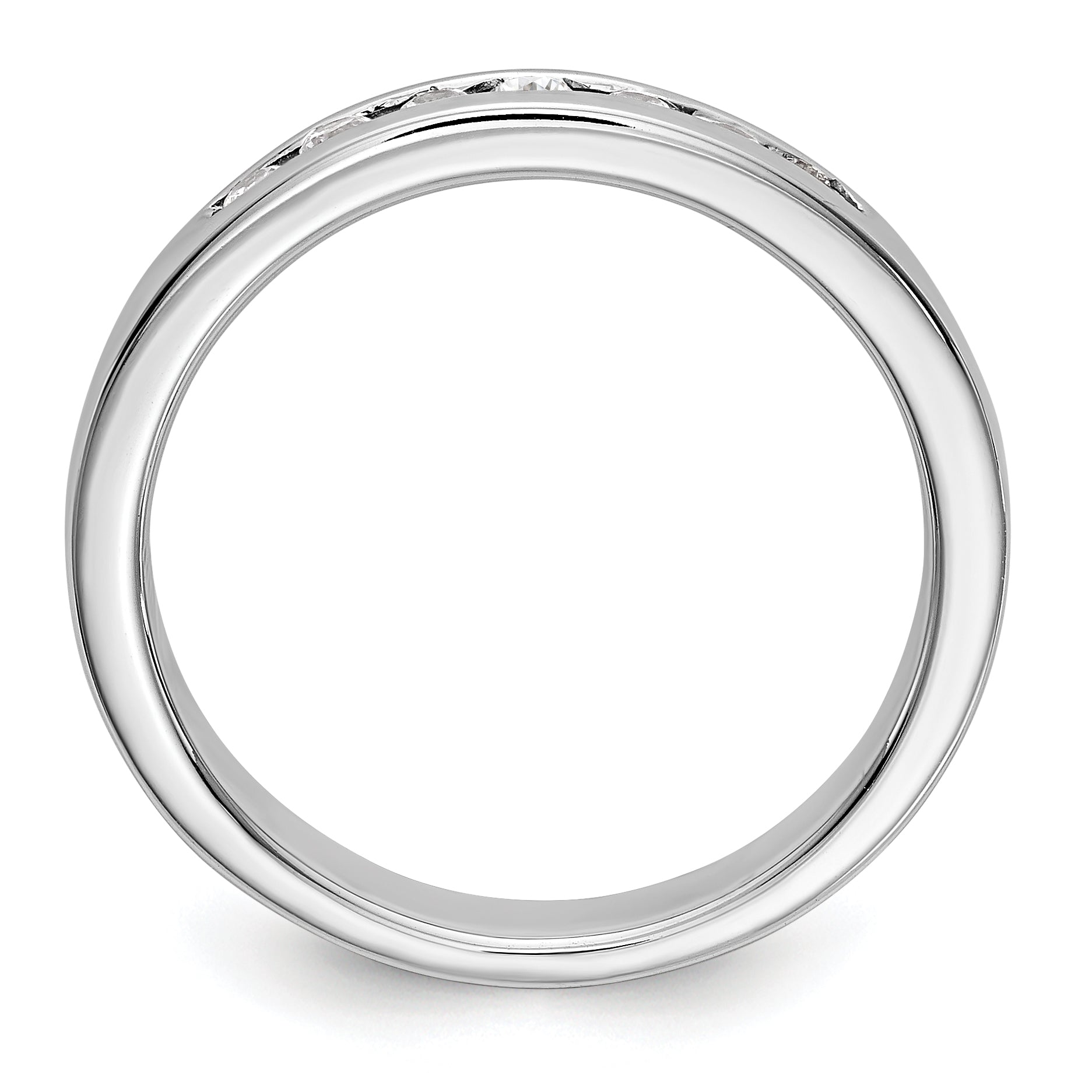 0.20ct. CZ Solid Real 14k White Gold Flat Partial Closed 7-Stone Channel Wedding Band Ring
