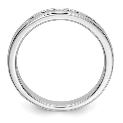 0.20ct. CZ Solid Real 14k White Gold Flat Partial Closed 7-Stone Channel Wedding Band Ring