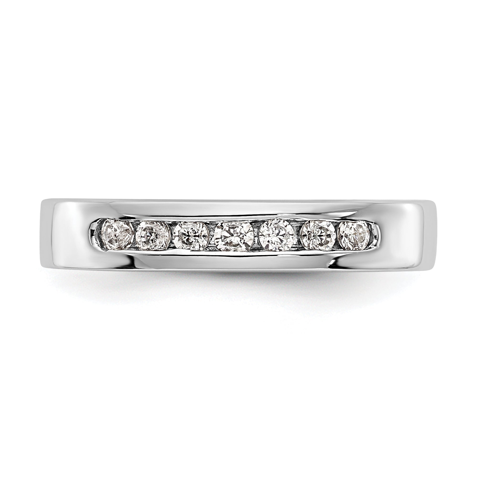 0.20ct. CZ Solid Real 14k White Gold Flat Partial Closed 7-Stone Channel Wedding Band Ring