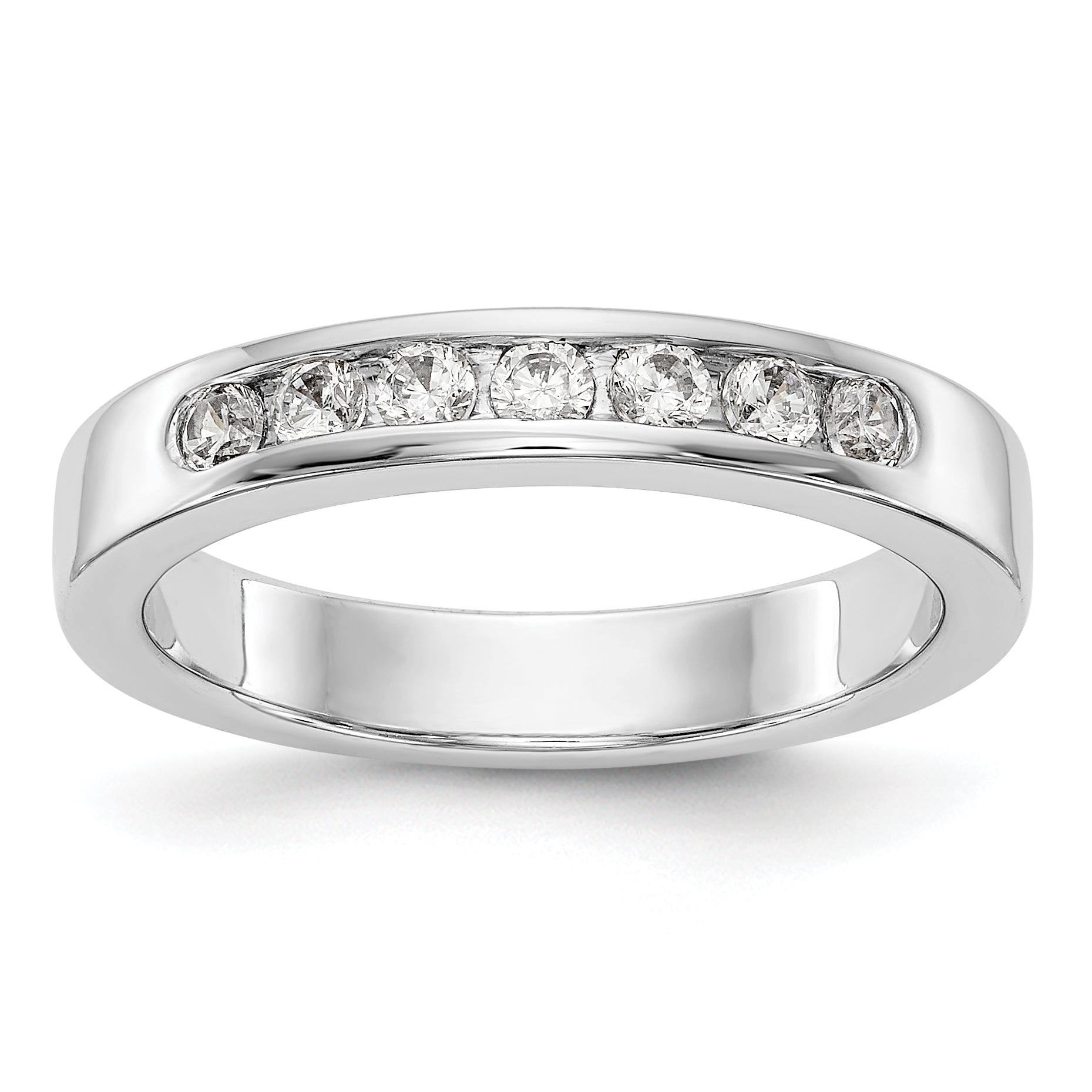 0.35ct. CZ Solid Real 14K White Gold 7-Stone Channel Wedding Band Ring