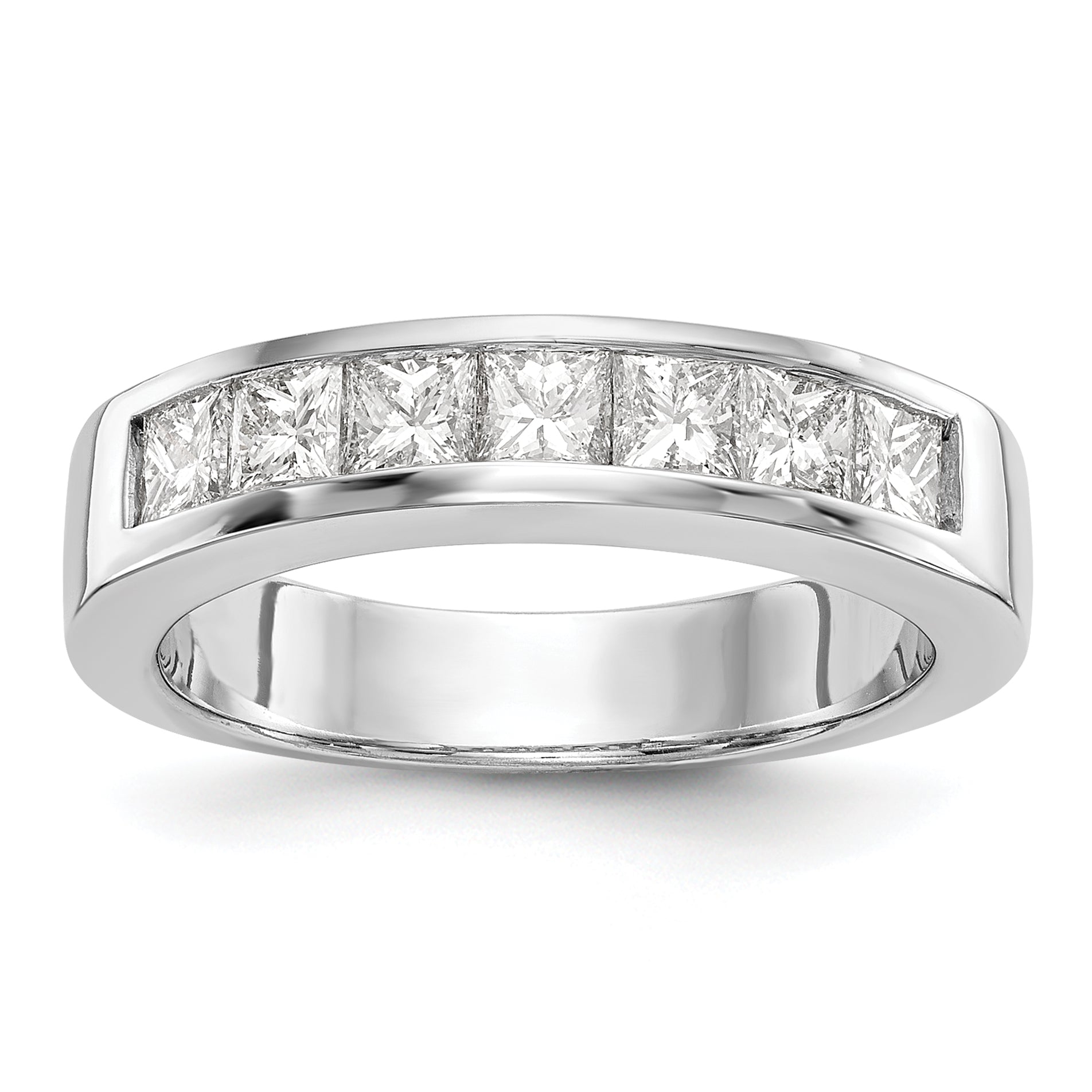 1.00ct. CZ Solid Real 14K White Gold 7-Stone Channel Wedding Band Ring