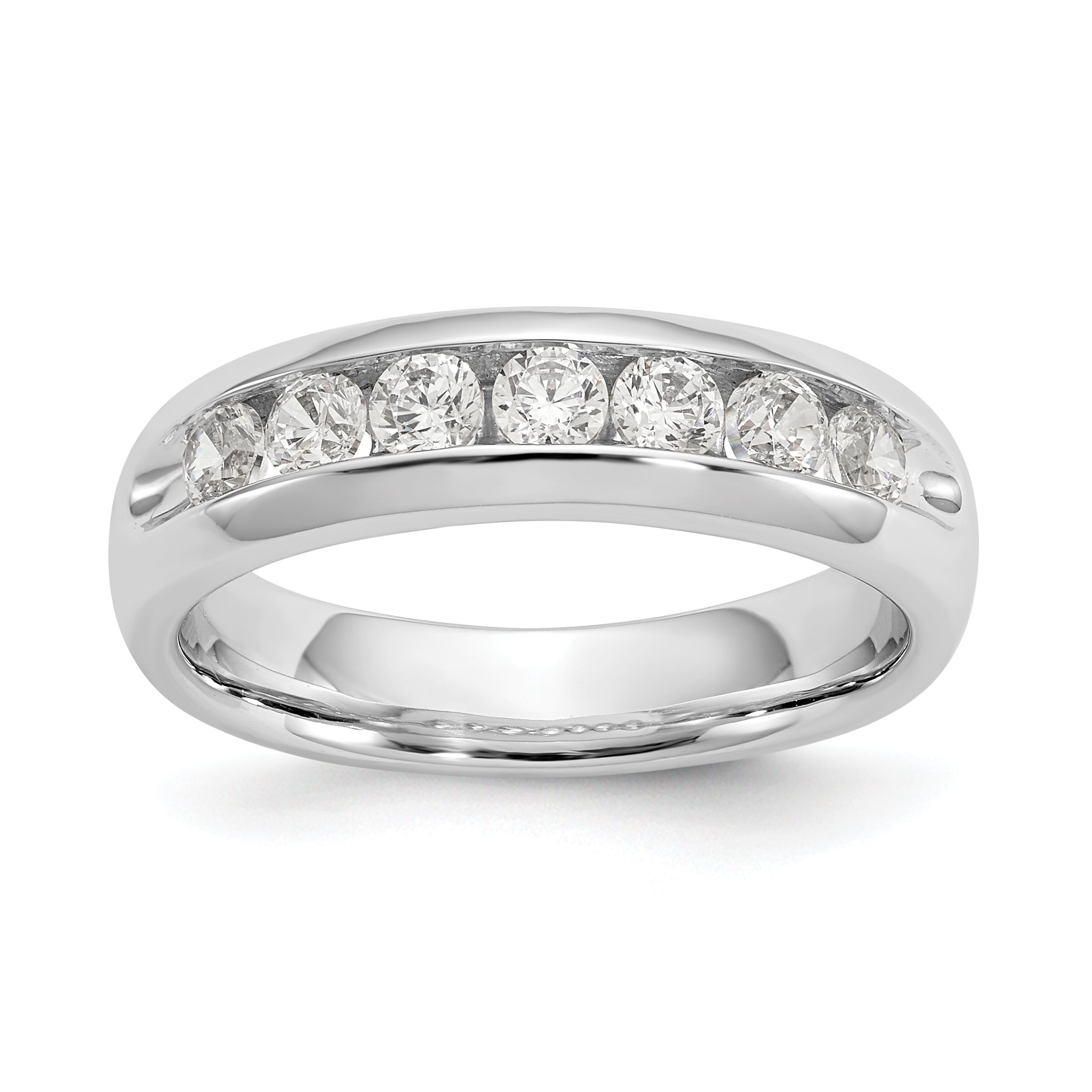 0.65ct. CZ Solid Real 14K White Gold 7-Stone Channel Wedding Band Ring