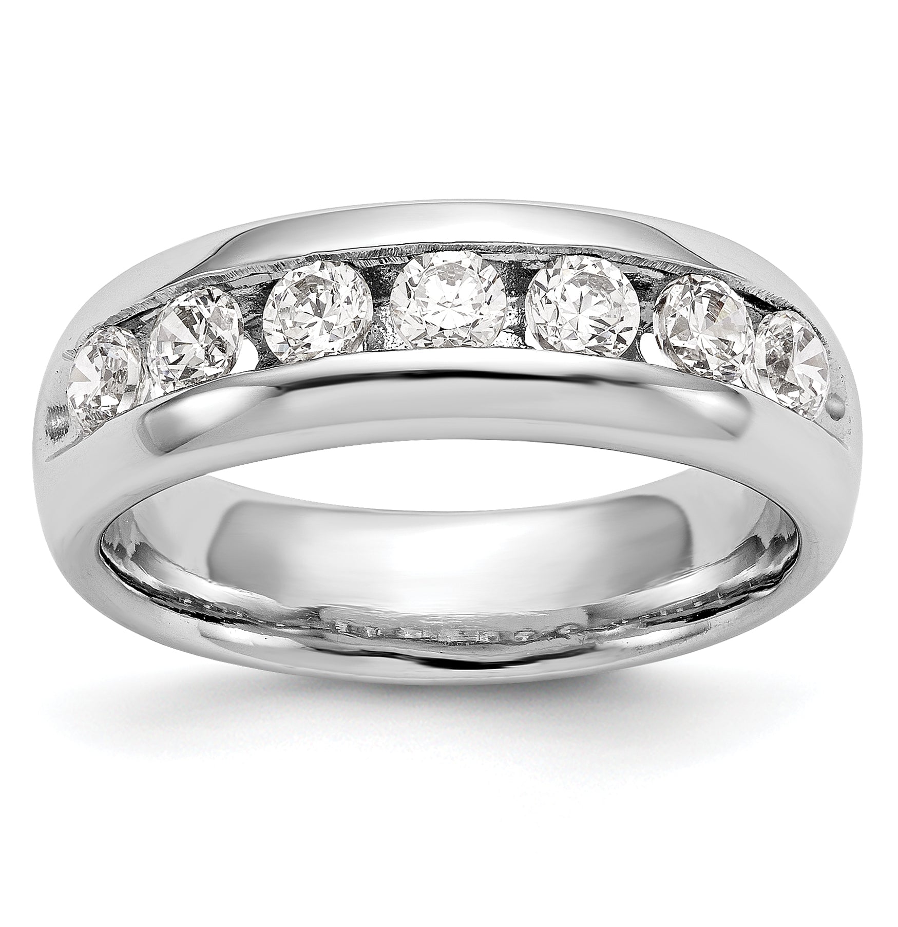 1.05ct. CZ Solid Real 14K White Gold 7-Stone Channel Wedding Band Ring