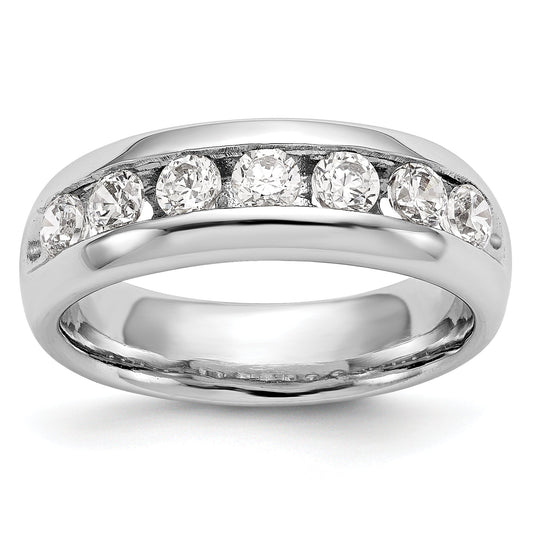 1.05ct. CZ Solid Real 14K White Gold 7-Stone Channel Wedding Band Ring