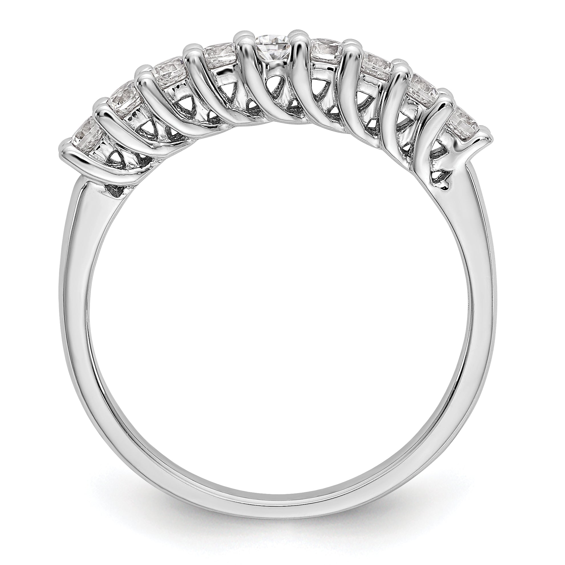 0.45ct. CZ Solid Real 14K White Gold 9-Stone Wedding Band Ring