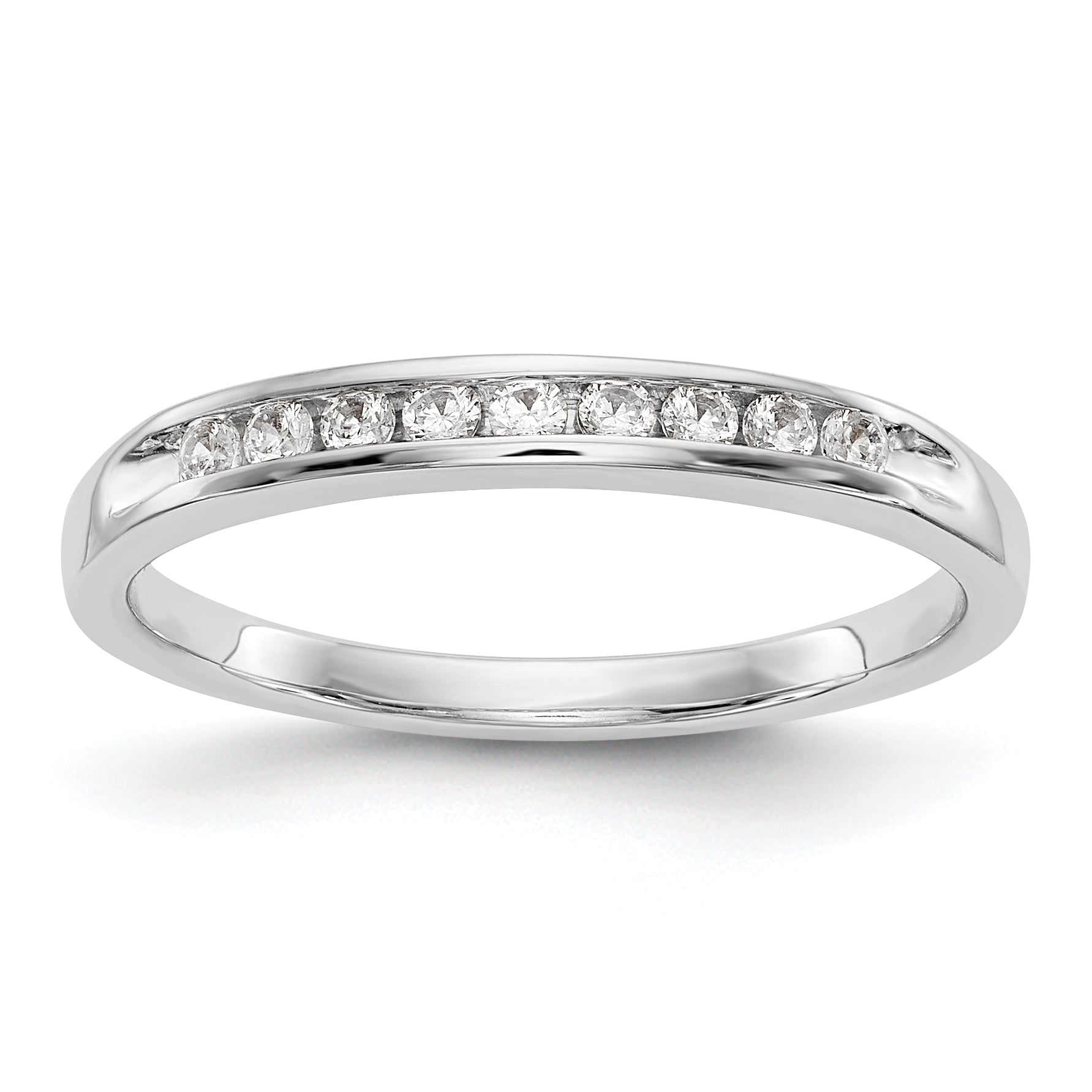 0.15ct. CZ Solid Real 14K White Gold 9-Stone Channel Wedding Band Ring