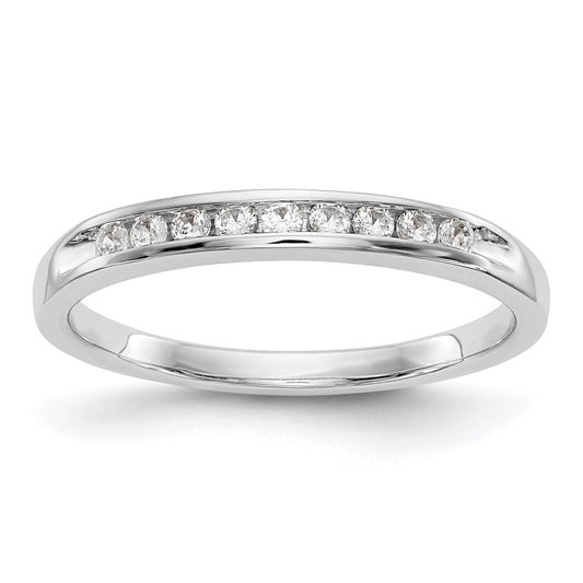 0.15ct. CZ Solid Real 14K White Gold 9-Stone Channel Wedding Band Ring