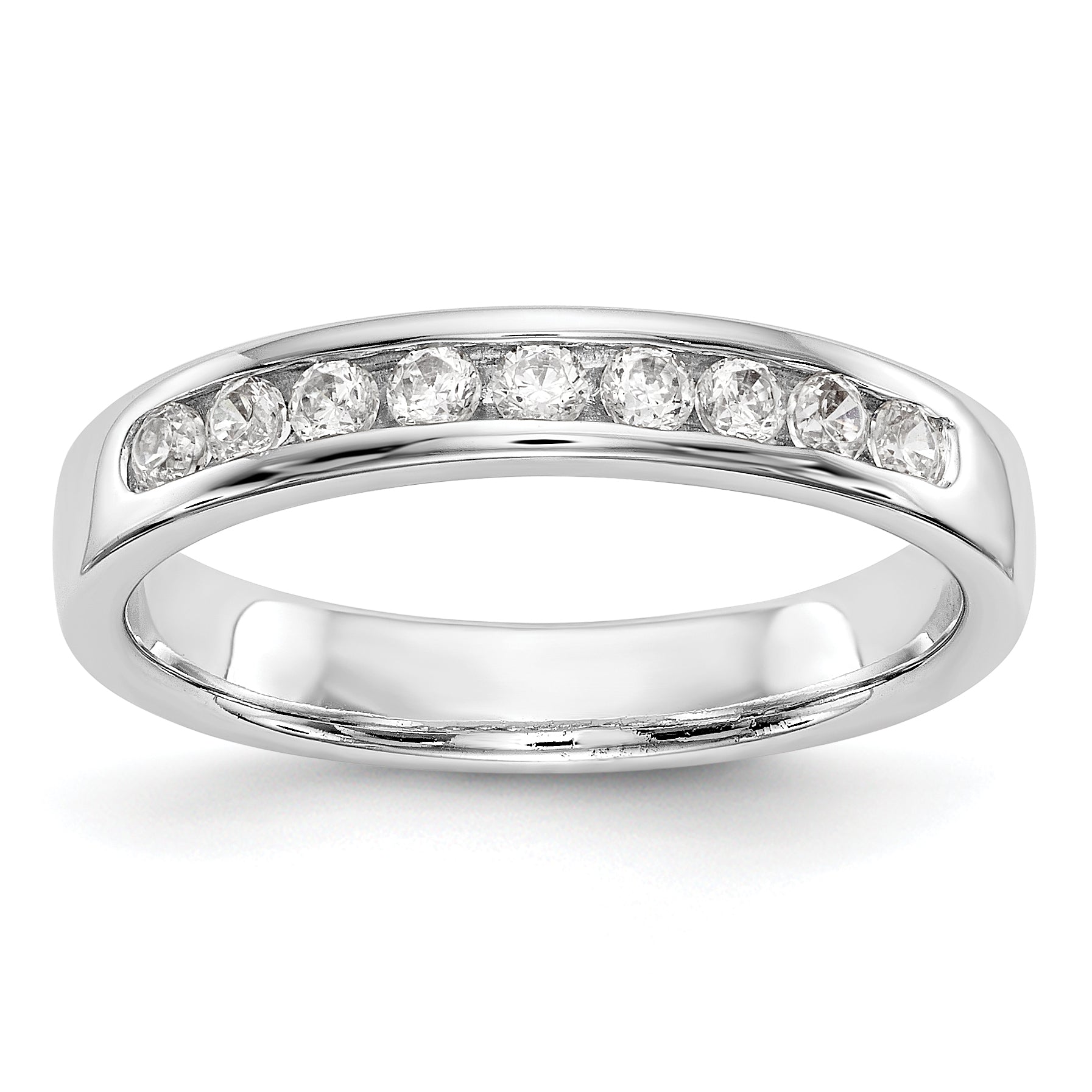 0.25ct. CZ Solid Real 14K White Gold 9-Stone Channel Wedding Band Ring