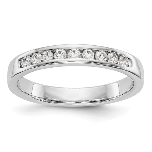 0.32ct. CZ Solid Real 14K White Gold 9-Stone Channel Wedding Band Ring