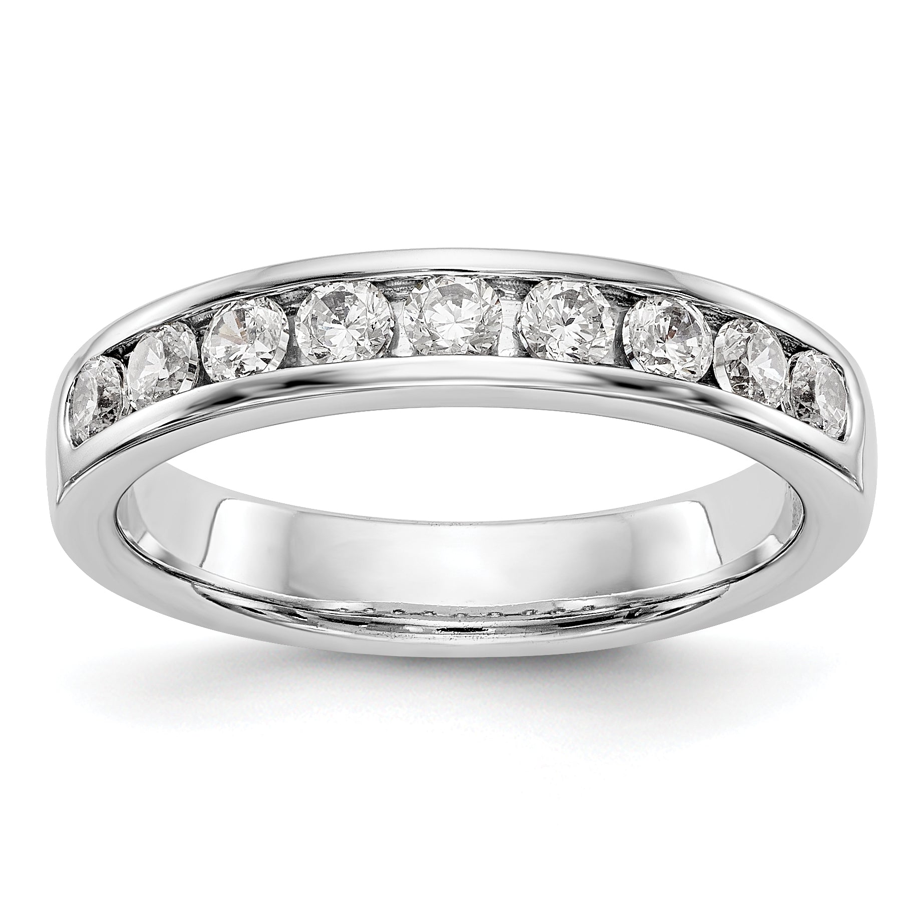 0.53ct. CZ Solid Real 14K White Gold 9-Stone Channel Wedding Band Ring