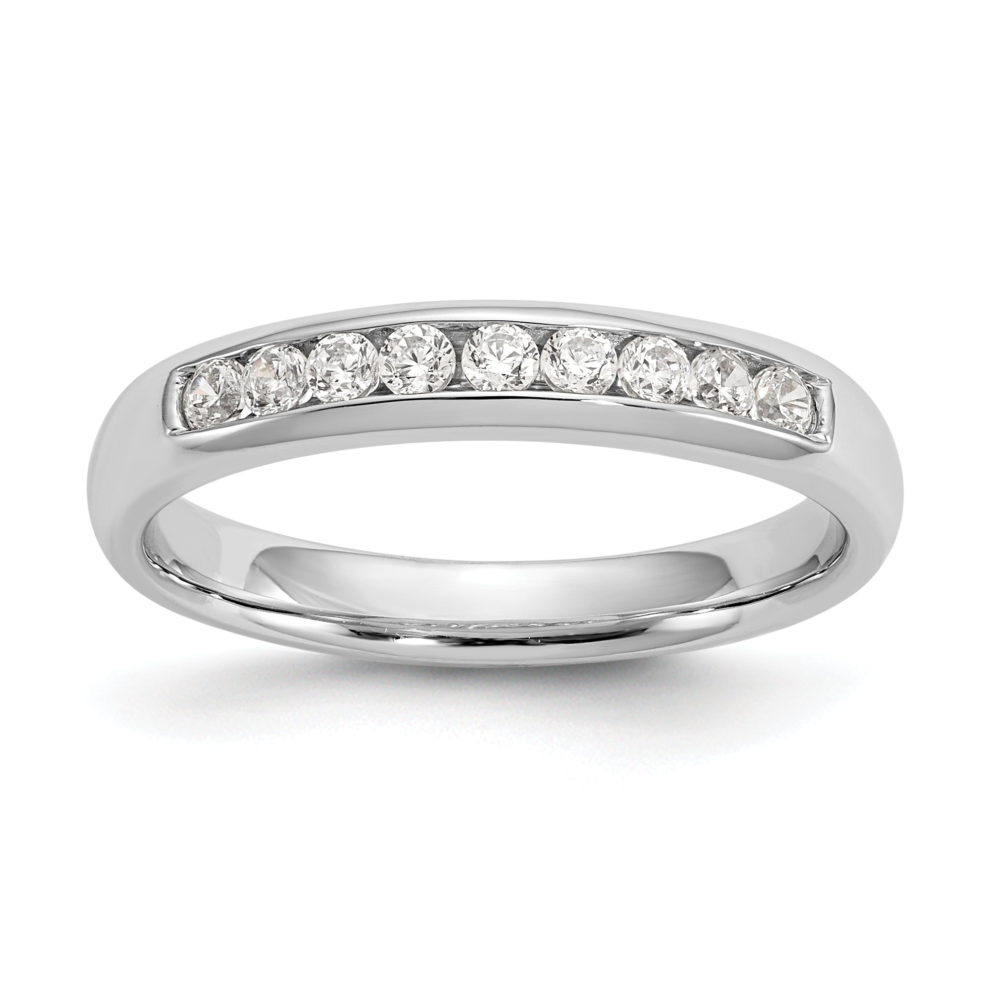 0.27ct. CZ Solid Real 14K White Gold 9-Stone Channel Wedding Band Ring