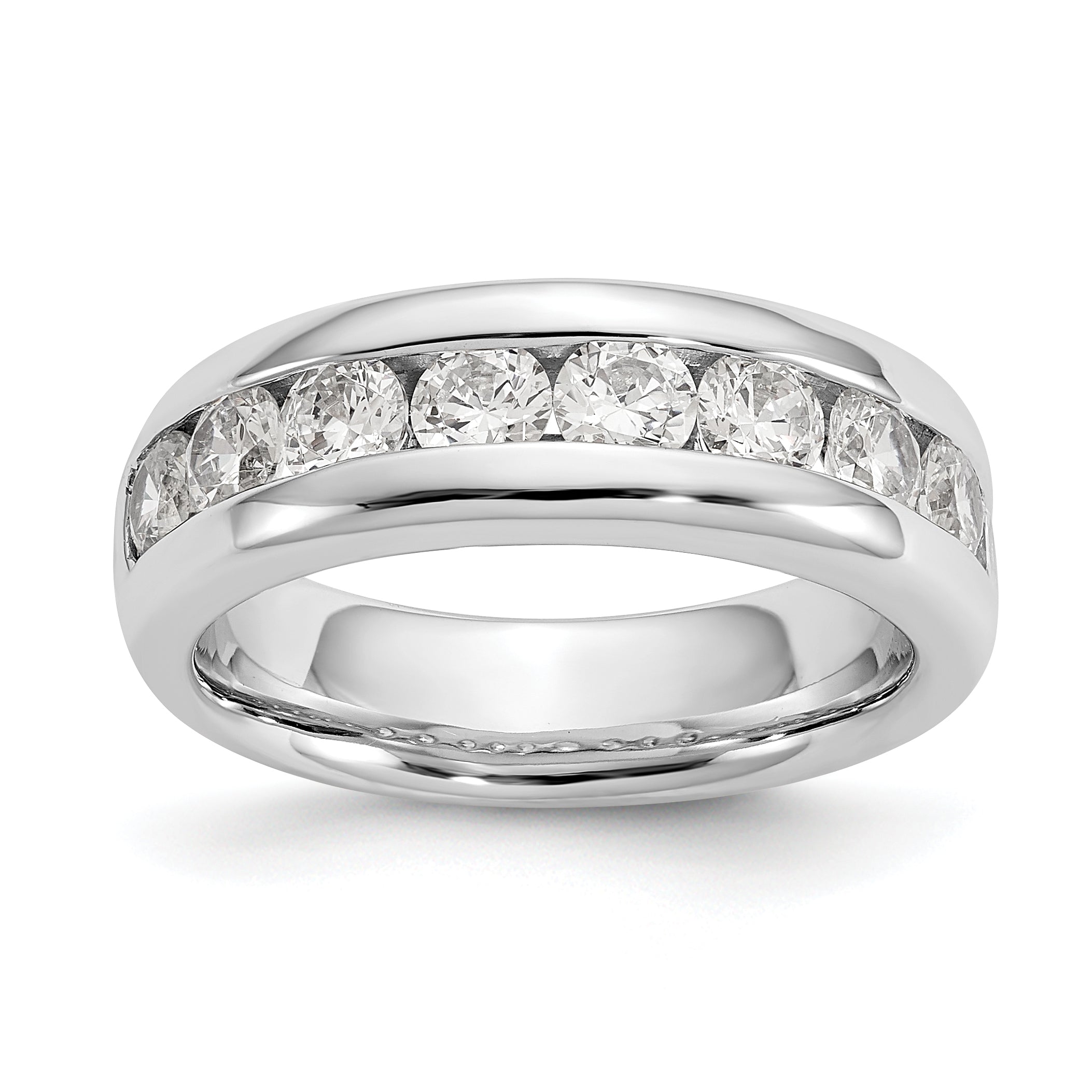 1.38ct. CZ Solid Real 14K White Gold 9-Stone Channel Wedding Band Ring