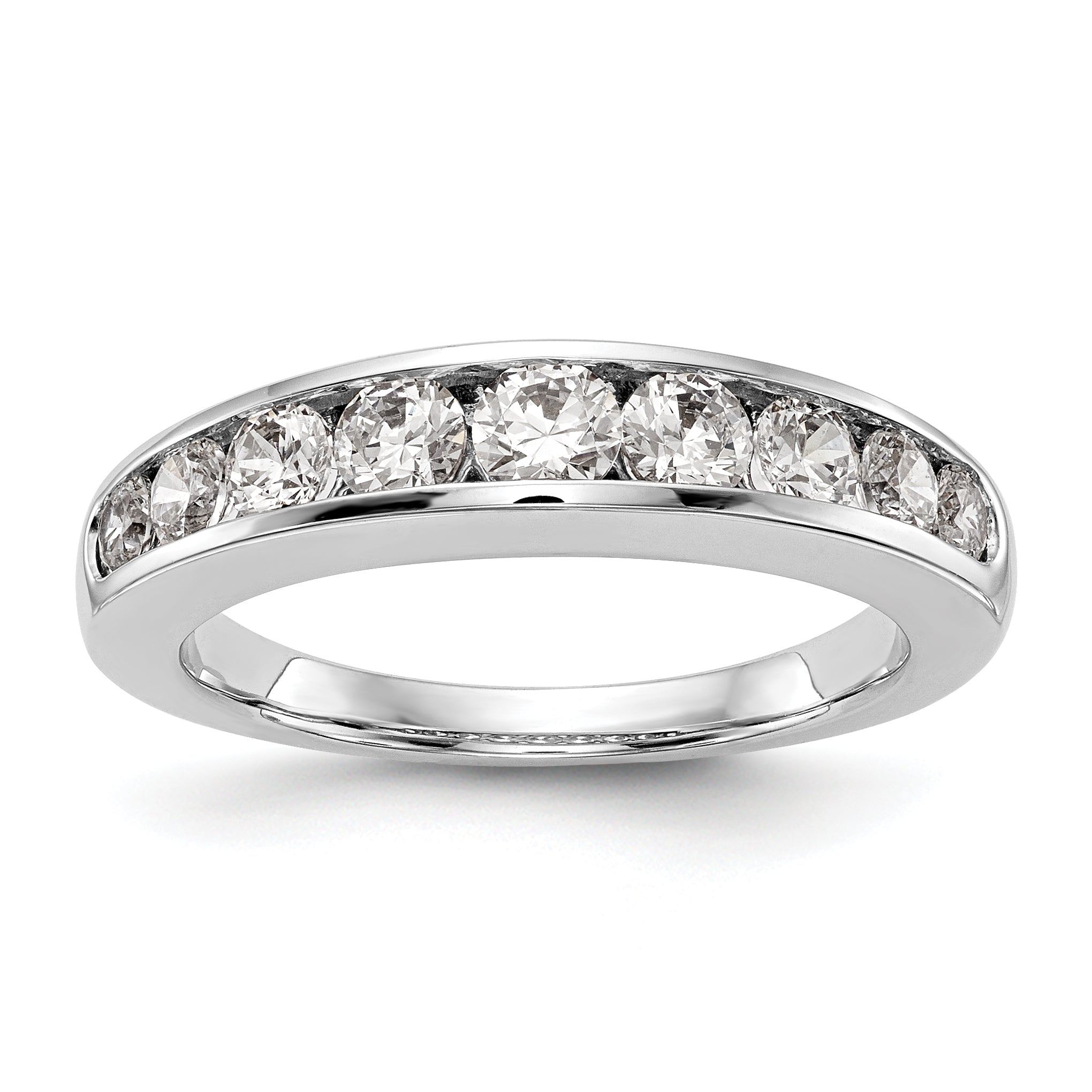 1.00ct. CZ Solid Real 14K White Gold 9-Stone Channel Wedding Band Ring